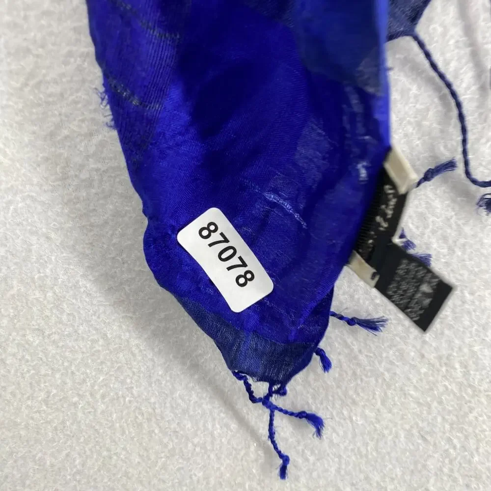 PAUL SMITH Scarf Womens Linen Silk Wrap Rectangle Tasseled Blue 21